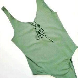 Heart & Hips olive green lace up bodysuit size small